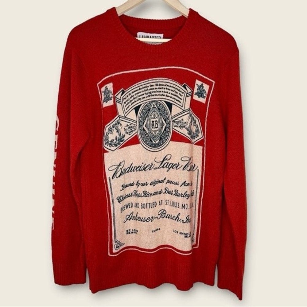 Budweiser Red Crewneck Sweater with Graphic Label